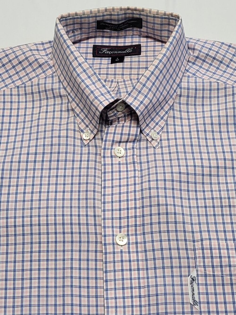Vintage Faconnable Mens Dress Shirt 16R Button Down Long Sleeve Made in USA
